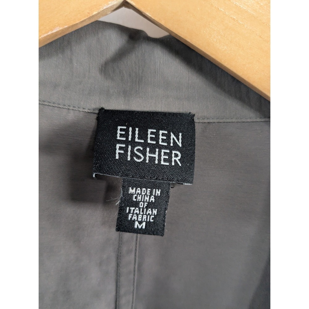 Eileen Fisher Womens Snap Front Mid Length Coat Medium Gray Cotton Nylon Spring